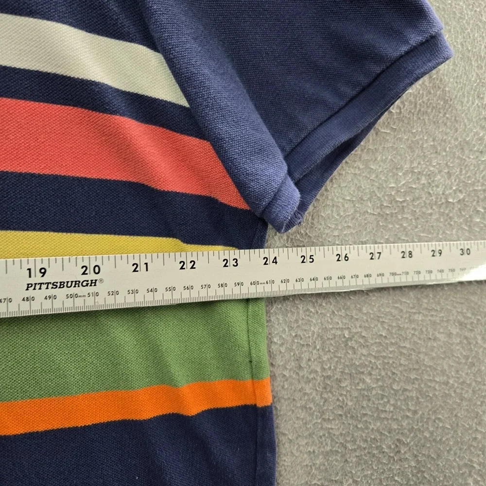Ralph Lauren Men Polo Shirt Large Blue Striped‎ Collar Short Sleeve Cotton